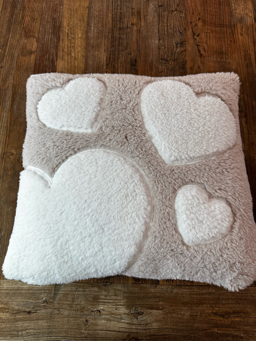 cupcakes & cashmere Plush Heart Accent Pillow - Beige and White